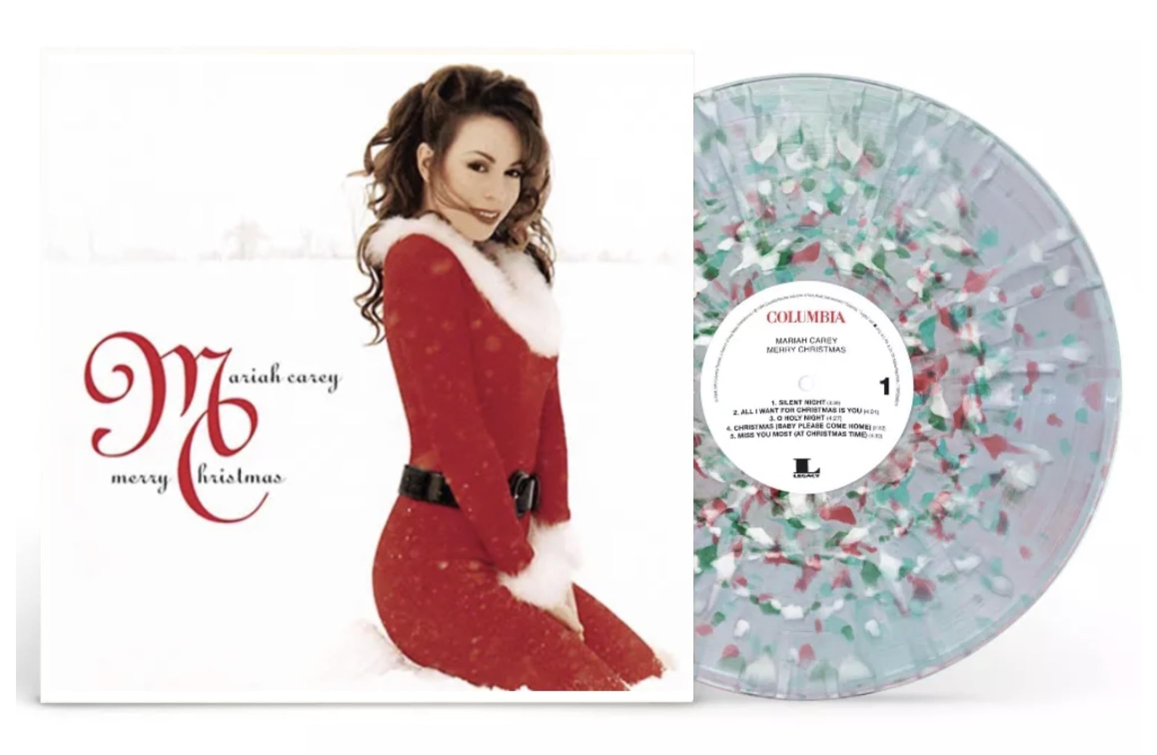 Mariah Carey Merry Christmas Clear w/ White, Red And Green Splatter
